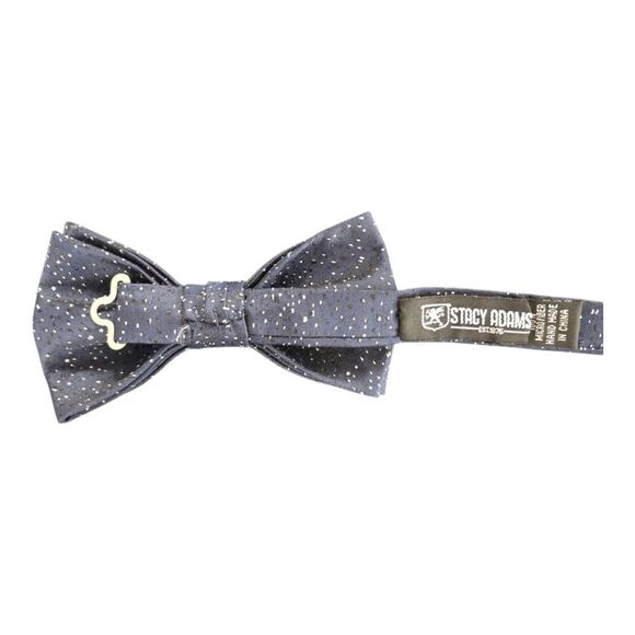 STACY ADAMS NAVY SILVER METALLIC  FASHION BOXED BOW TIE & POCKET SQUARE SET. - Picture 3 of 5